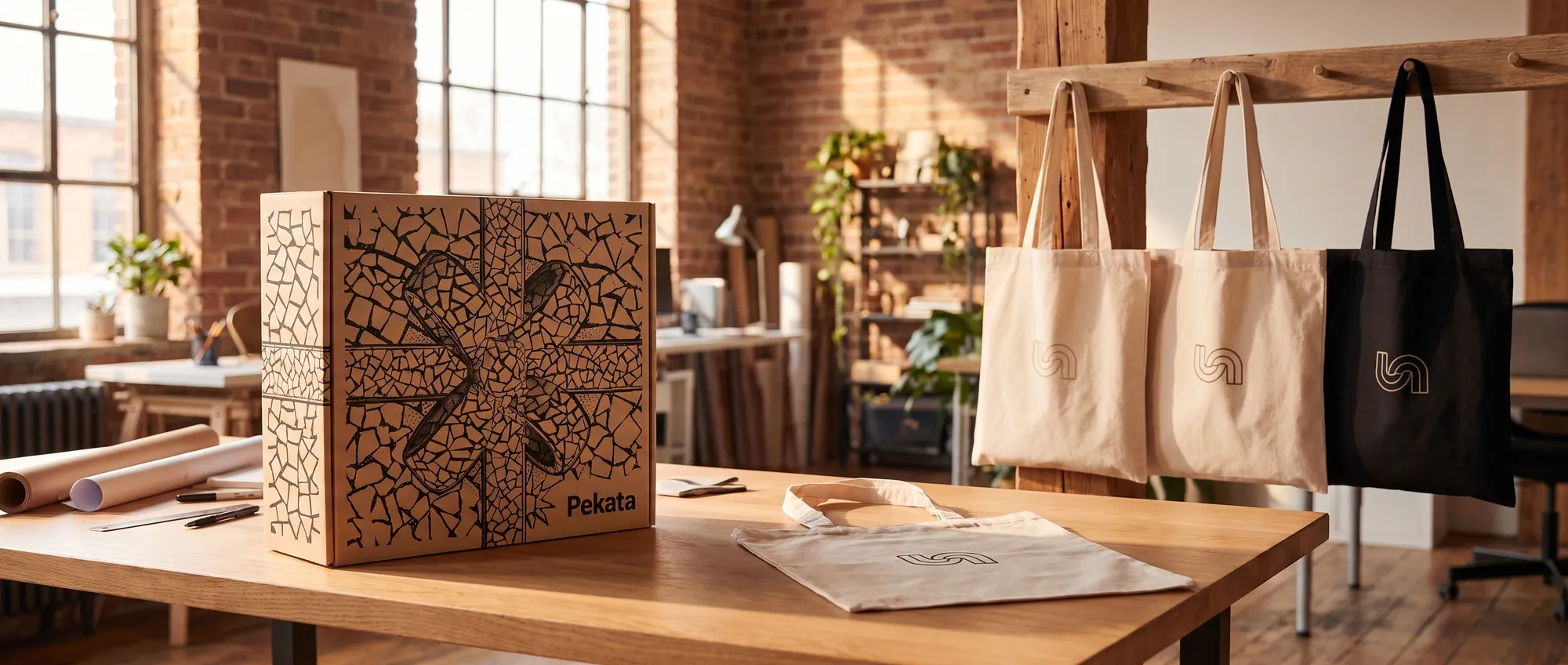 Personalisierte Stofftaschen im Tote Bag-Stil mit dem Firmenlogo auf der Vorderseite