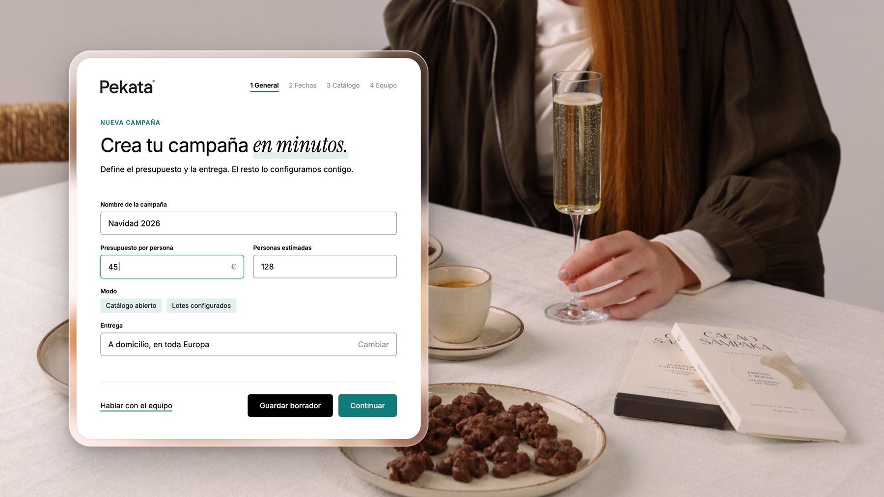 'Create your campaign in minutes': budget per person, estimated people, mode and delivery